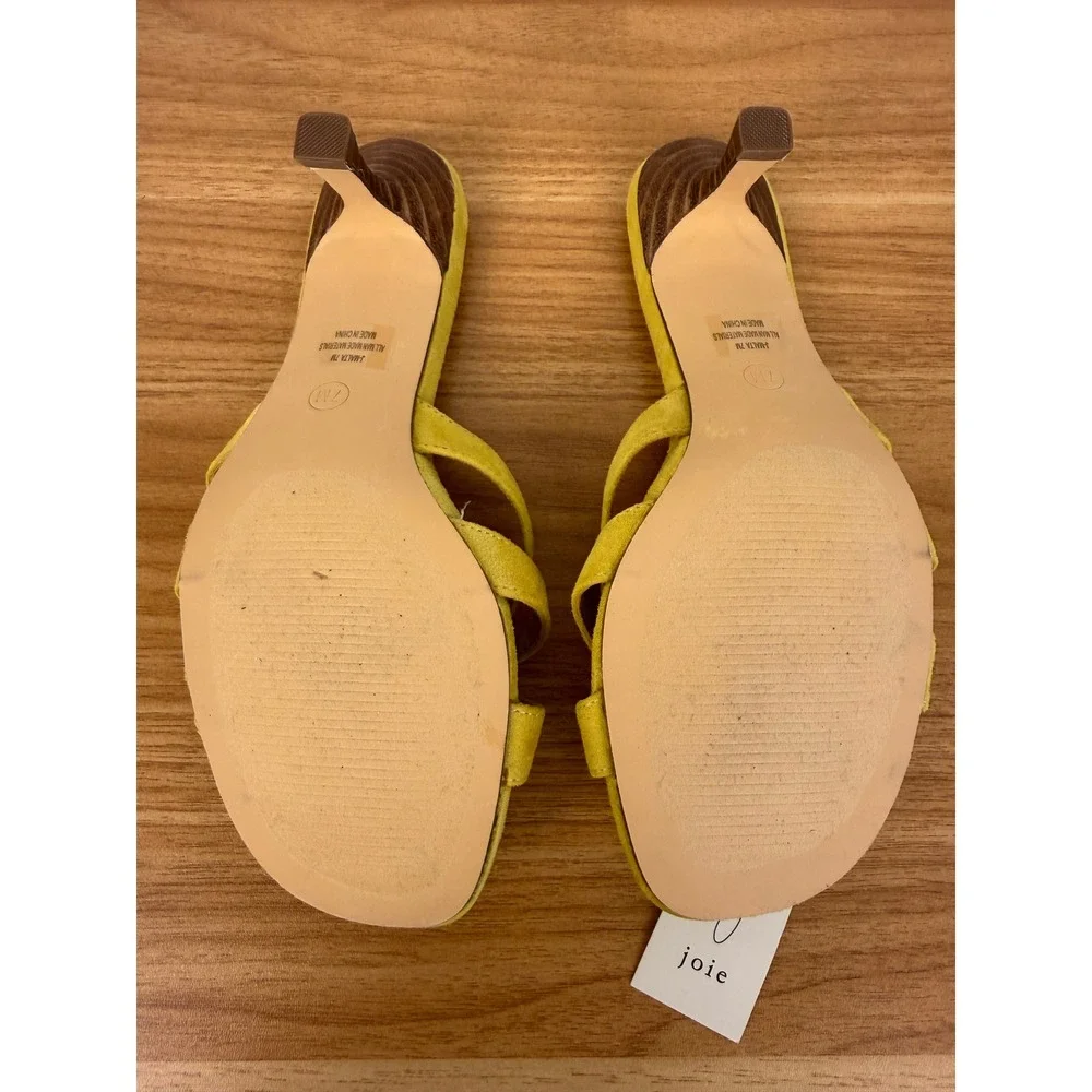 Joie Chartreuse Suede Bow Heeled Sandals Strappy Square Toe Kitten Heel Size 7.5